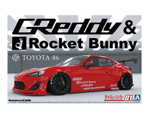 Aoshima 06186 Toyota 1986 12 Greddy & Rocket Bunny Enkei Ver. 1/24 Model Kit - A-Z Toy Hobby