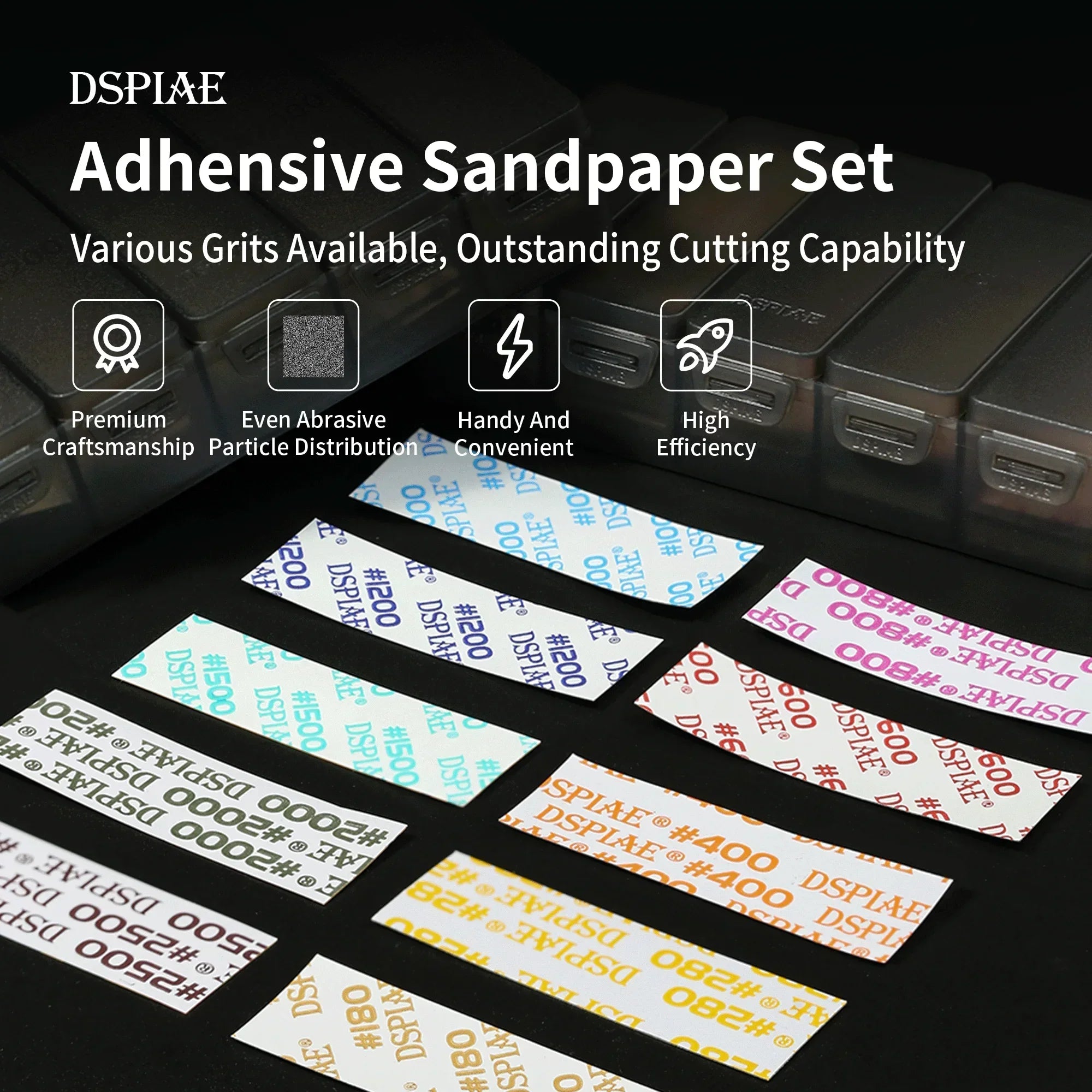 DSPIAE Adhesive Sand Paper Set (180, 280, 400, 600, 800) (100pcs) SP-S01 - A-Z Toy Hobby