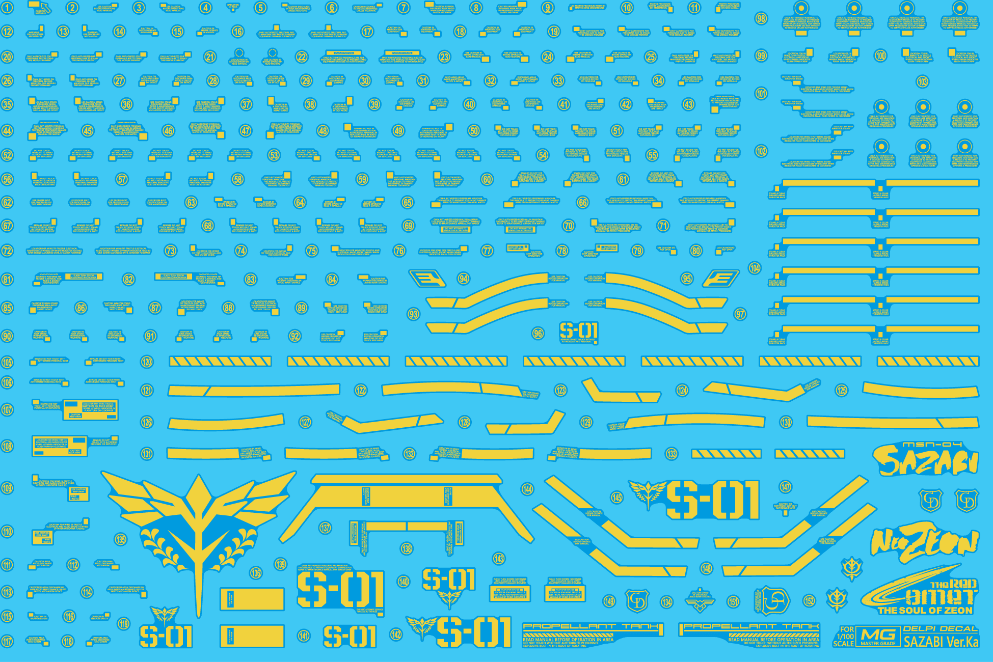 Delpi Holo Gold Water Decal For MG Sazabi - A-Z Toy Hobby