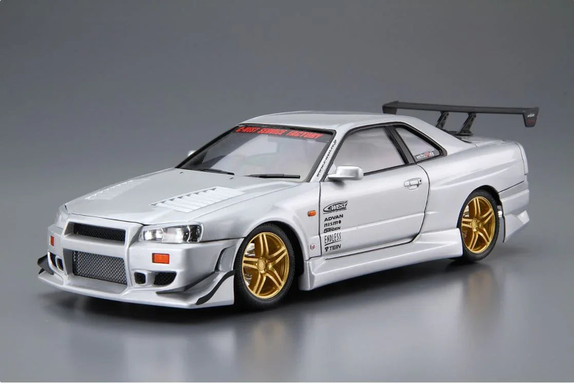 Aoshima 06990 Nissan 2002 C-West BNR34 Skyline GT-R 1/24 Model Kit - A-Z Toy Hobby