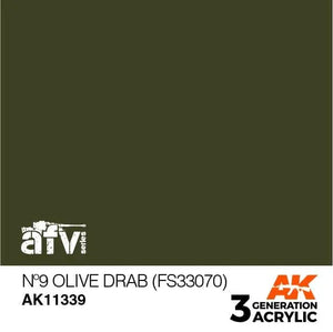 AK Interactive AK11339 3G AFV No9 Olive Drab (FS33070) Paint 17ml - A-Z Toy Hobby