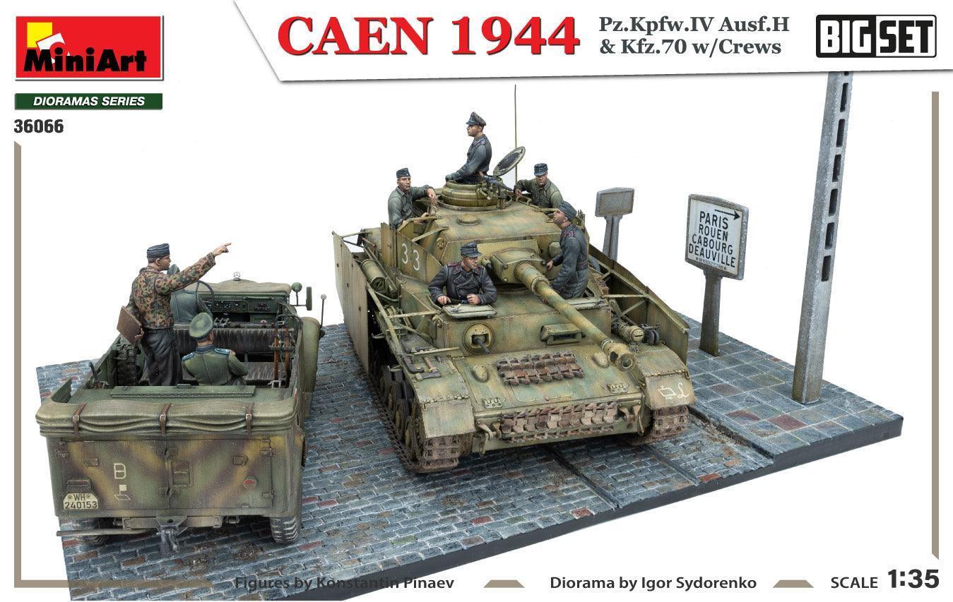 Miniart CAEN 1944 Pz.Kpfw.IV Ausf.H & Kfz.70 w/Crews. Big Set 1/35 Model Kit - A-Z Toy Hobby