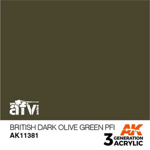 AK Interactive AK11381 3G AFV British Dark Olive Green PFI Paint 17ml - A-Z Toy Hobby