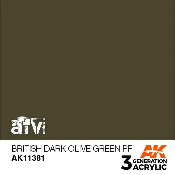 AK Interactive AK11381 3G AFV British Dark Olive Green PFI Paint 17ml - A-Z Toy Hobby