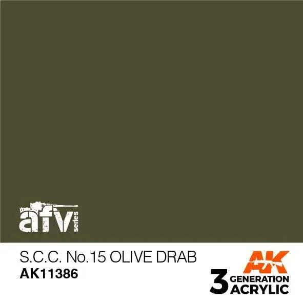 AK Interactive AK11386 3G AFV S.C.C. No.15 Olive Drab Paint 17ml - A-Z Toy Hobby