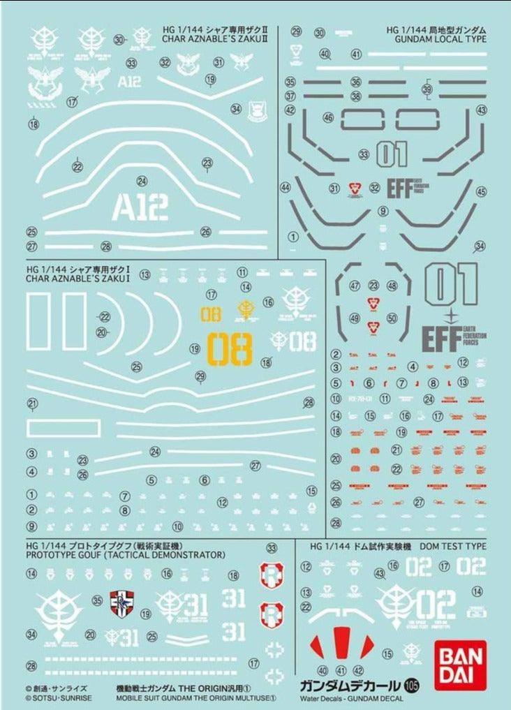 Bandai Gundam Decal GD-105 HG Gundam The Origin #1 Multiuse Decal - A-Z Toy Hobby