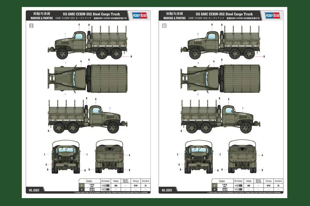 Hobby Boss 83831 US GMC CCKW-352 Steel Cargo Truck 1/35 Model Kit - A-Z Toy Hobby