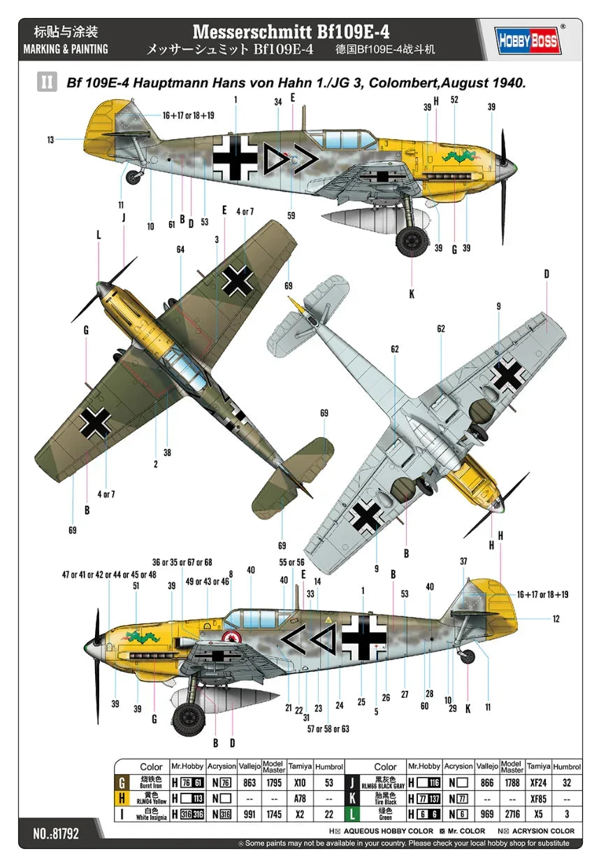 Hobby Boss 81792 Messerschmitt Bf109E-4 1/48 Model Kit