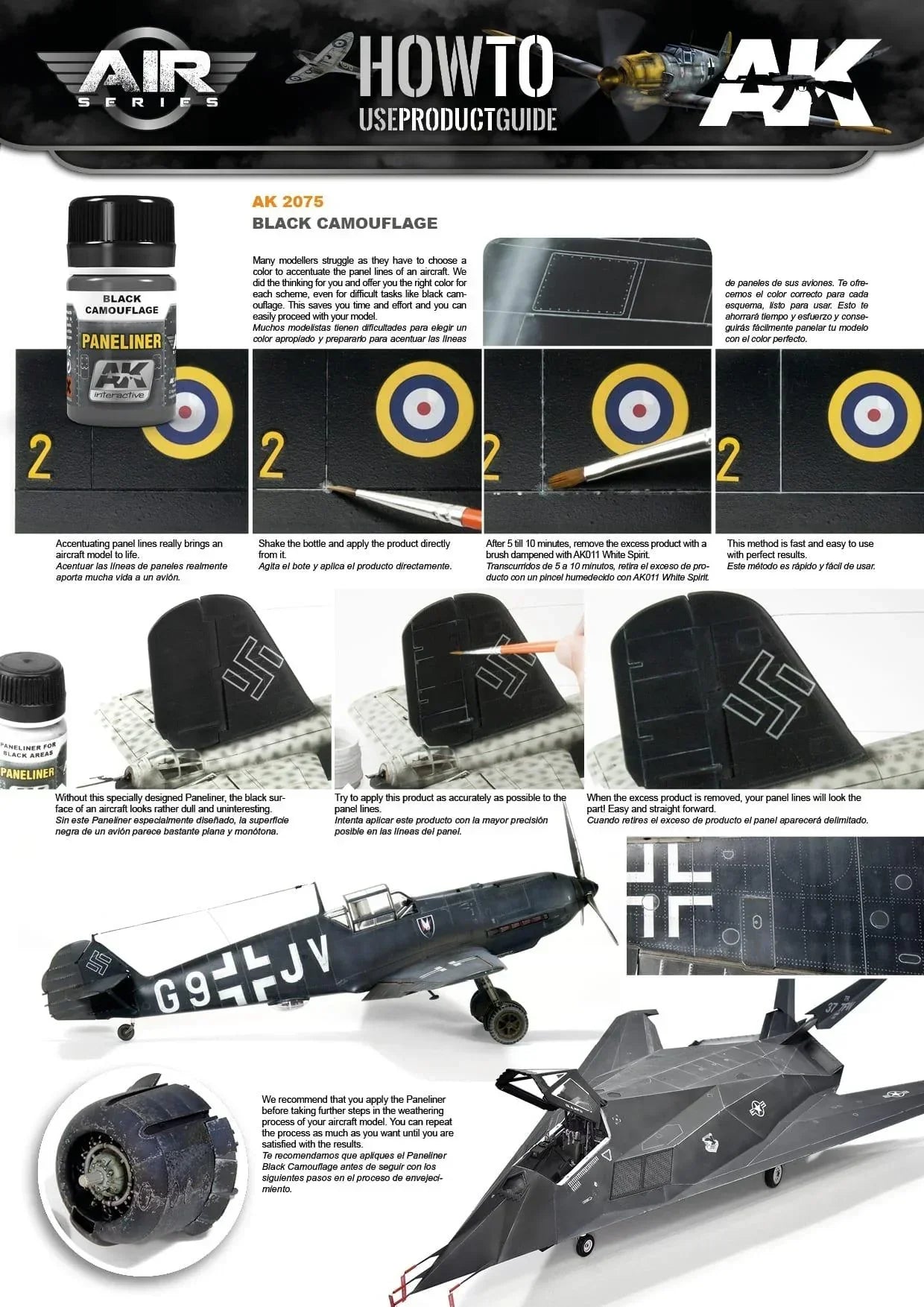 AK Interactive AK2075 Weathering Paneliner For Black Camouflage Enamel 35ml - A-Z Toy Hobby