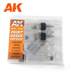 AK Interactive 9047 Paint Doser 60ml Bottles with Shaker Ball (4 pcs) - A-Z Toy Hobby