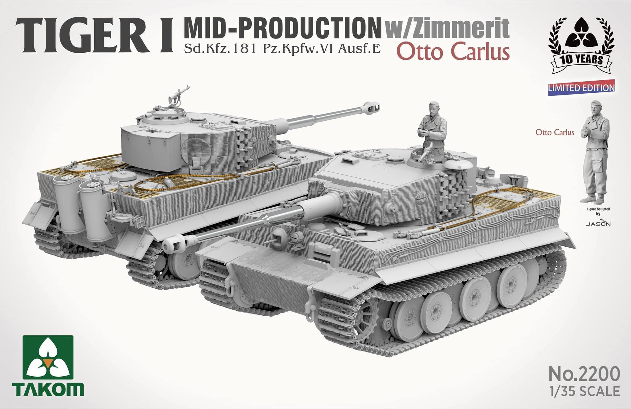 Takom 2200 Tiger I Mid Production w/Zimmerit Otto Carius (Limited edition) 1/35 Model Kit - A-Z Toy Hobby