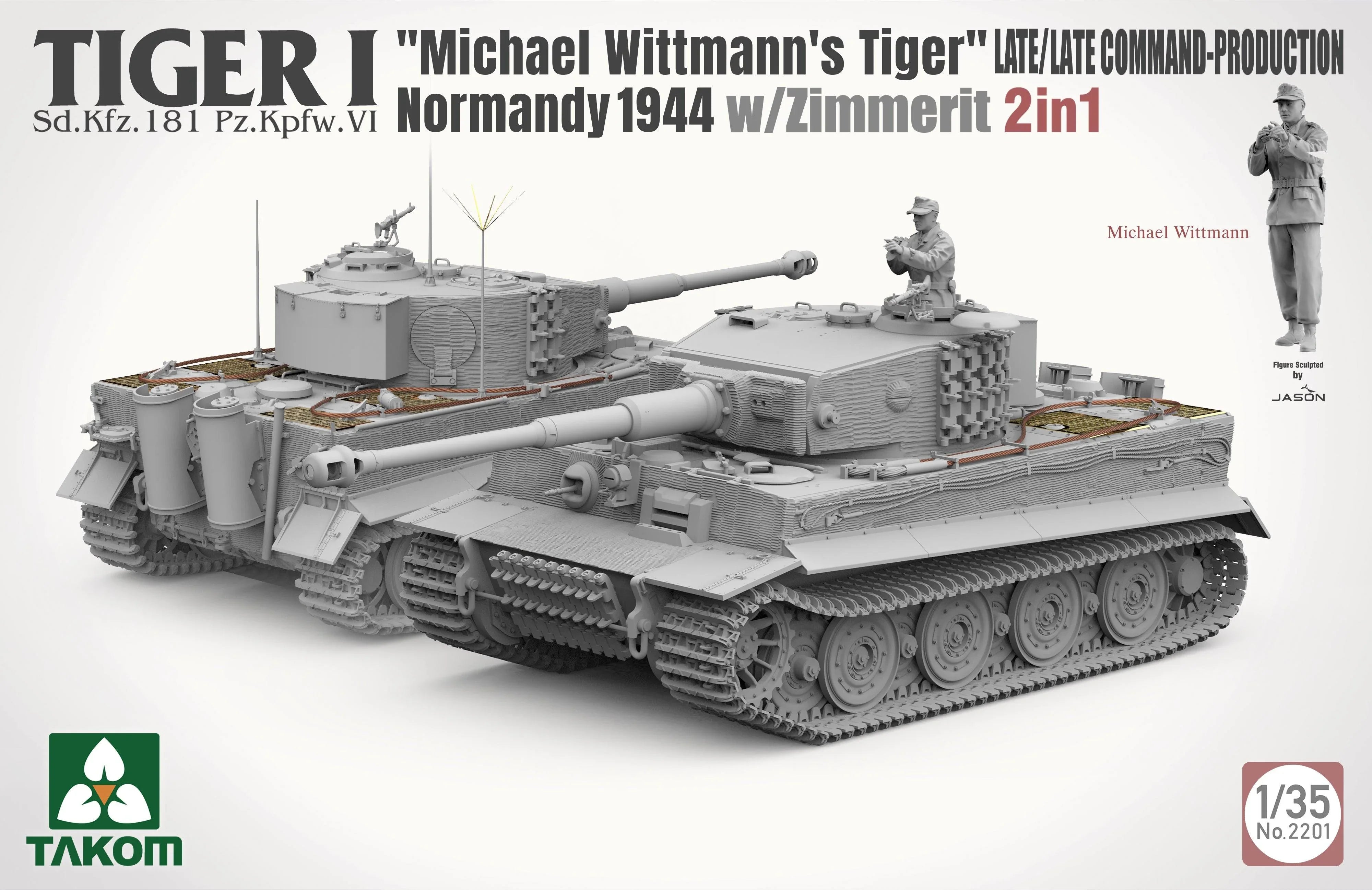 Takom 2201 Tiger I Late Production Tank w/Michael Wittmann Figure (2 in 1) 1/35 Model Kit - A-Z Toy Hobby