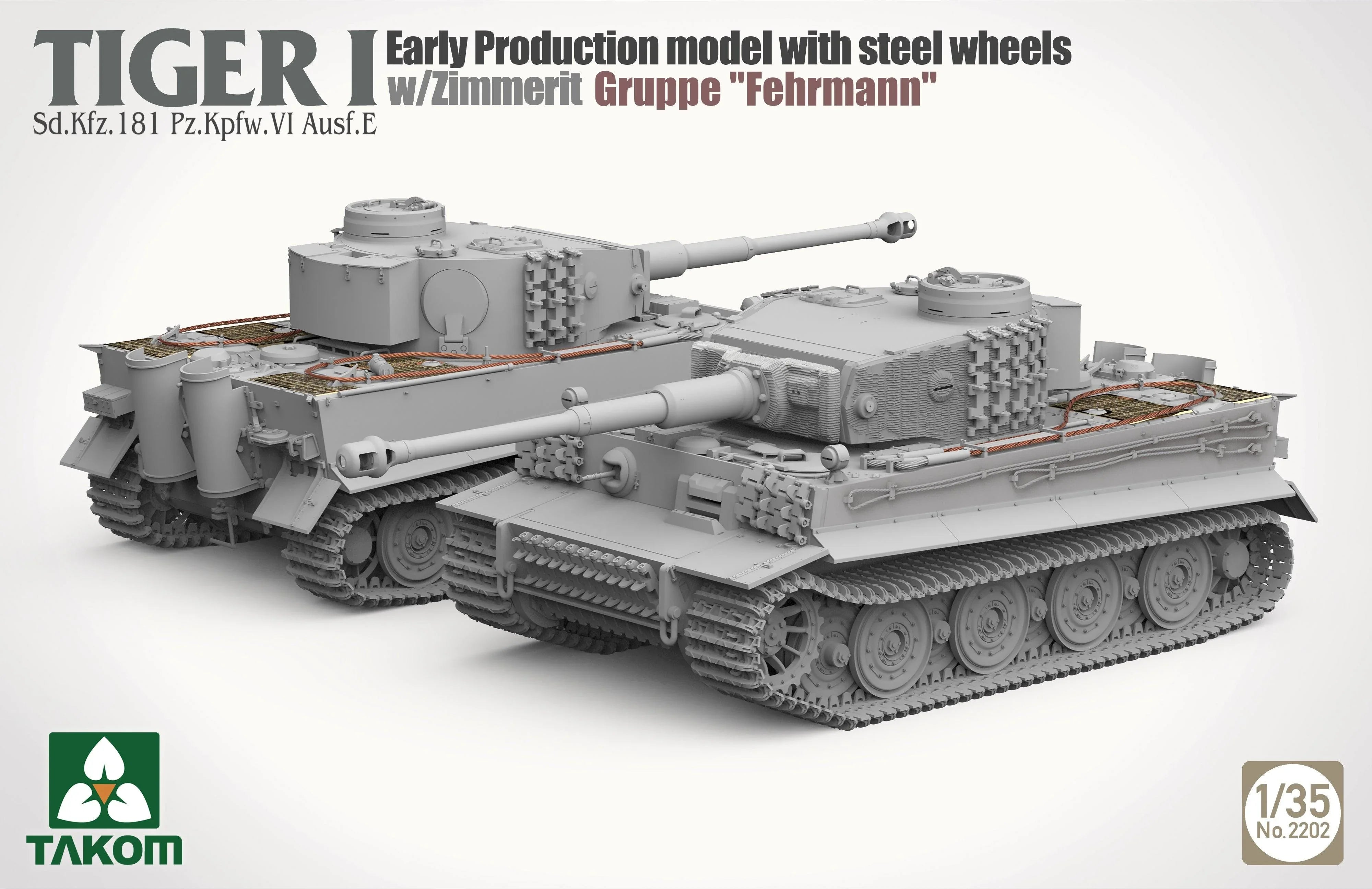 Takom 2202 Tiger I Early Production w/ Steel Wheels Zimmerit Groppe Fehrmann 1/35 Model Kit - A-Z Toy Hobby