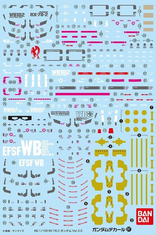 Bandai Gundam Decal GD-97 RX-78-2 Gundam Ver 3.0 MG 1/100 Decal - A-Z Toy Hobby