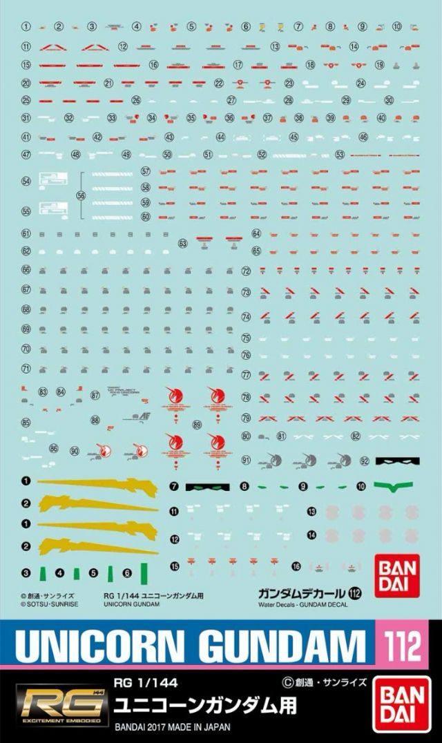Bandai Gundam Decal GD-112 Unicorn Gundam RG 1/144 Decal - A-Z Toy Hobby