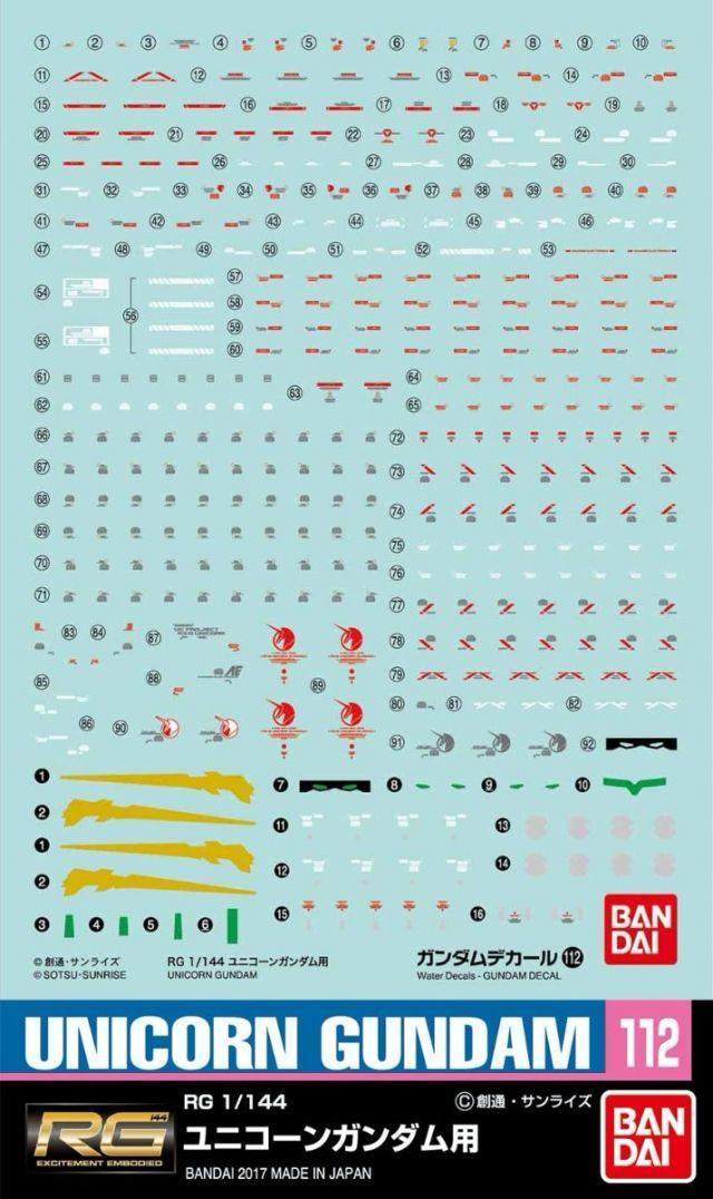 Bandai Gundam Decal GD-112 Unicorn Gundam RG 1/144 Decal - A-Z Toy Hobby