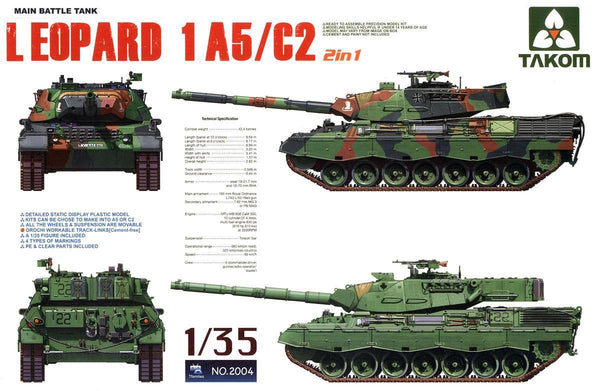 Takom 2004 Main Battle Tank Leopard 1 A5/C2 2 in 1 1/35 Model Kit - A-Z Toy Hobby