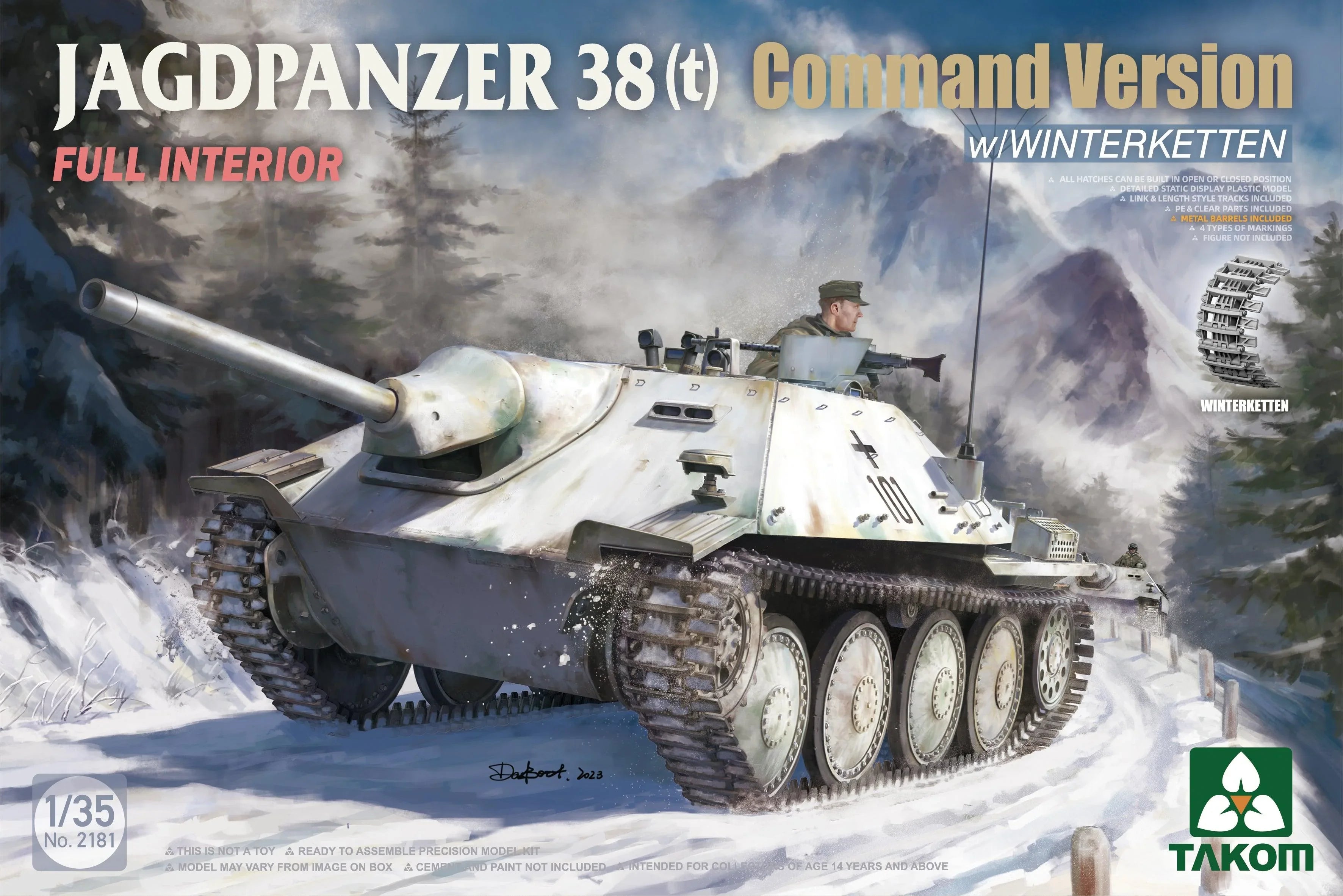 Takom 2181 Jagdpaner 38(t) Command w/Winterketten Full Interior 1/35 Model Kit - A-Z Toy Hobby
