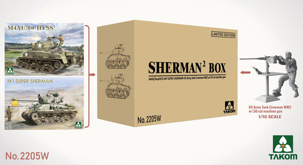 Takom 2205W Sherman² Box (2 Kits + 1/16 US Army Tank Crewman Figure) 1/35 Model Kit