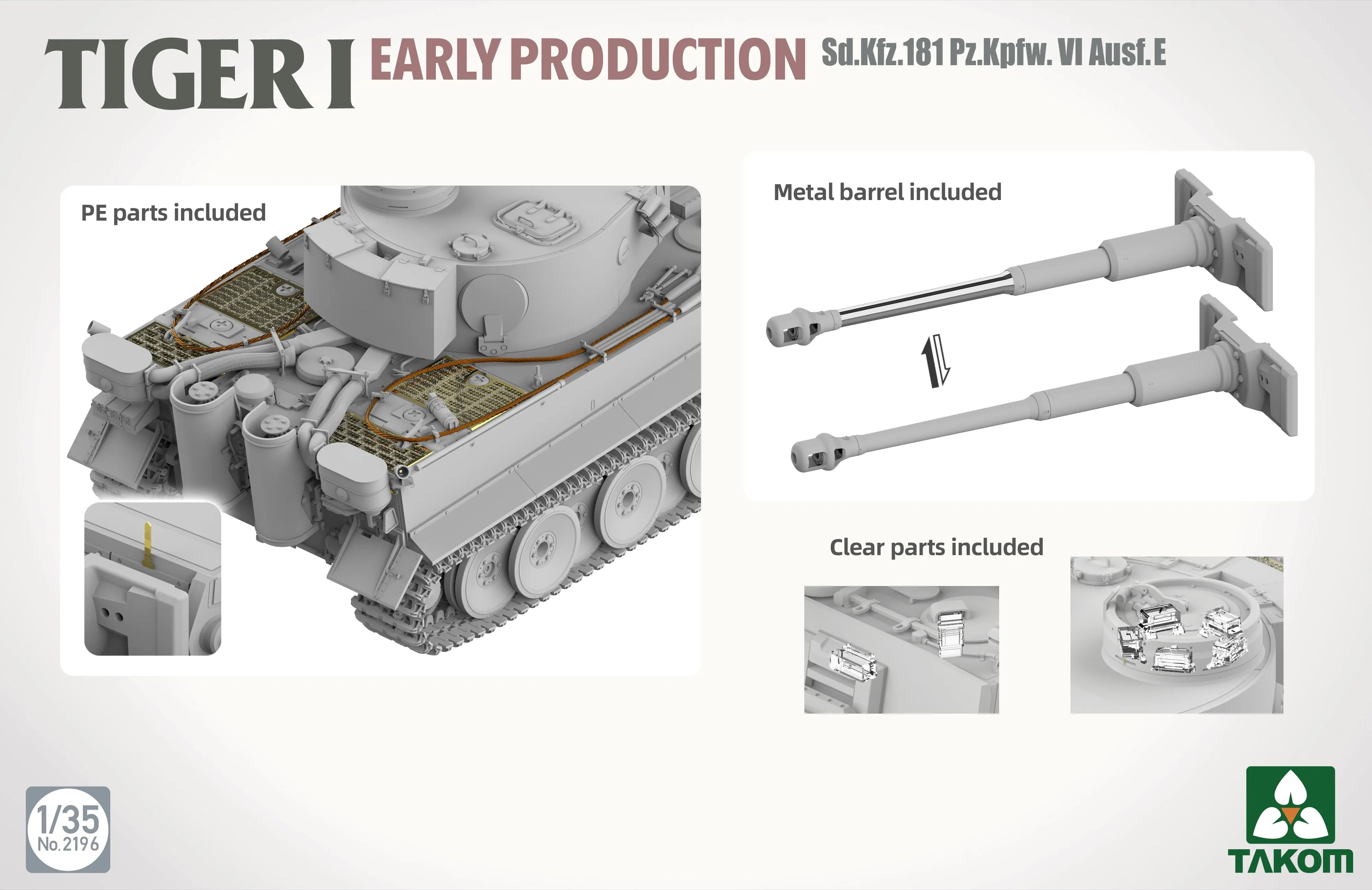 Takom 2196 Tiger I Early Sd.Kfz.181 Pz.Kpfw.VI Ausf.E 1/35 Model Kit - A-Z Toy Hobby