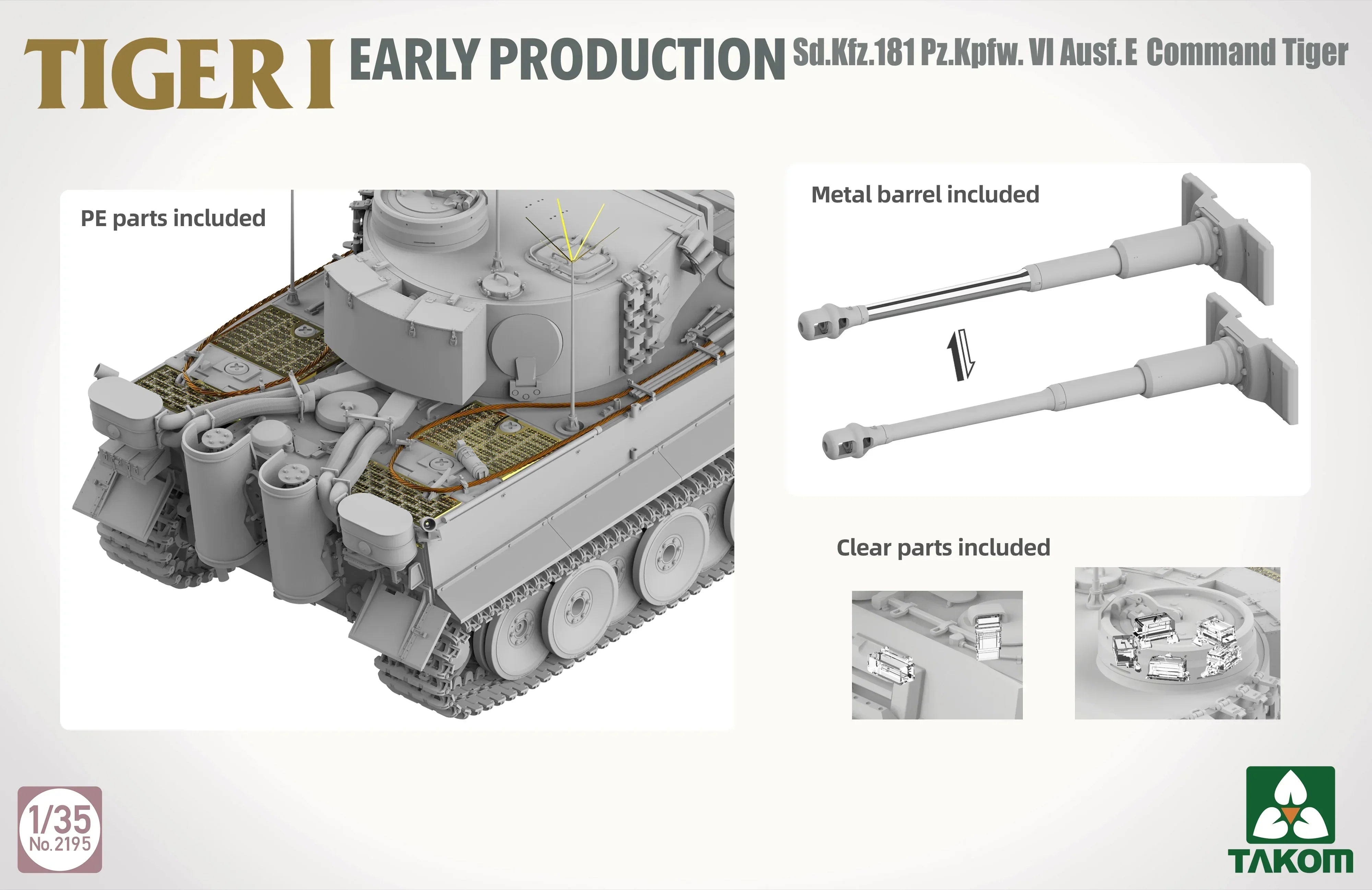 Takom 2195 Tiger I Early Sd.Kfz.181 Pz.Kpfw.VI Ausf.E Command Tiger 1/35 Model Kit - A-Z Toy Hobby