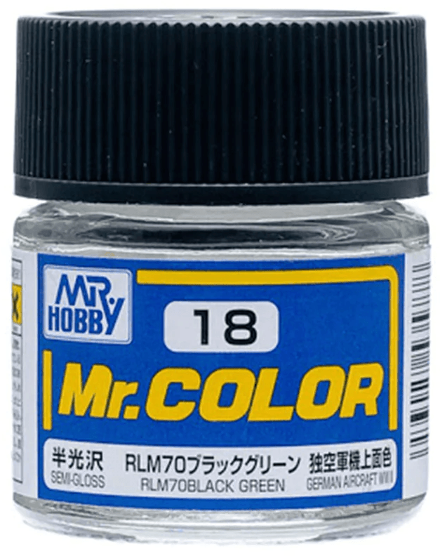 Mr. Hobby C18 Mr. Color Semi Gloss RLM70 Black Green Lacquer Paint 10ml - A-Z Toy Hobby