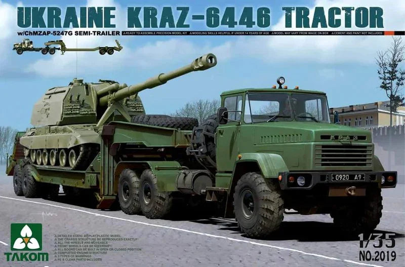 Takom 2019 Ukraine KrAZ-6446 Tractor w/ChMZAP-5247G Semi Trailer 1/35 Model Kit - A-Z Toy Hobby