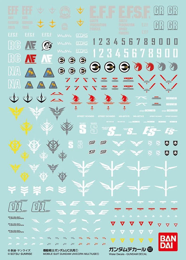 Bandai Gundam Decal GD-107 Gundam Unicorn Multiuse #1 HG 1/144 Decal - A-Z Toy Hobby