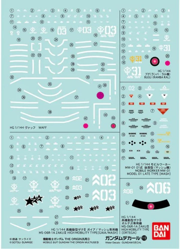 Bandai Gundam Decal GD-119 HG Gundam The Origin #3 Multiuse Decal - A-Z Toy Hobby