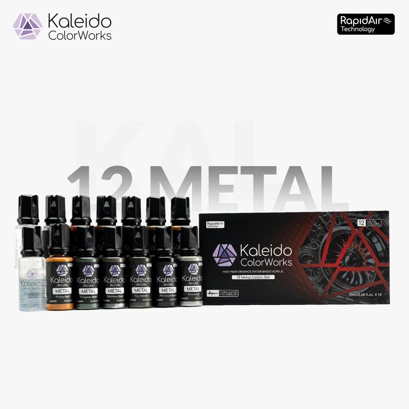 Kaleido 12 Metal Colors Paint Set - A-Z Toy Hobby