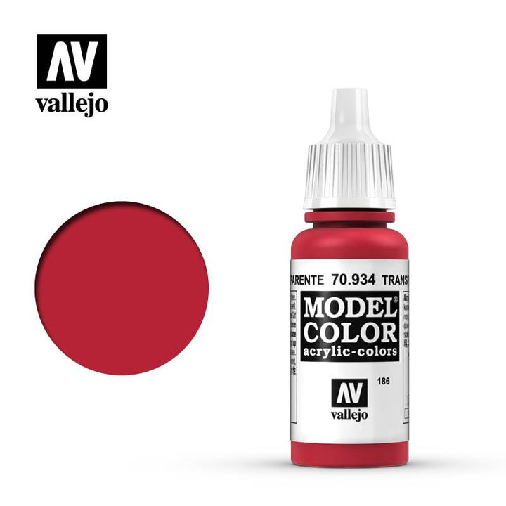 Vallejo 70934 Model Color 186 Transparent Red Paint 17ml - A-Z Toy Hobby