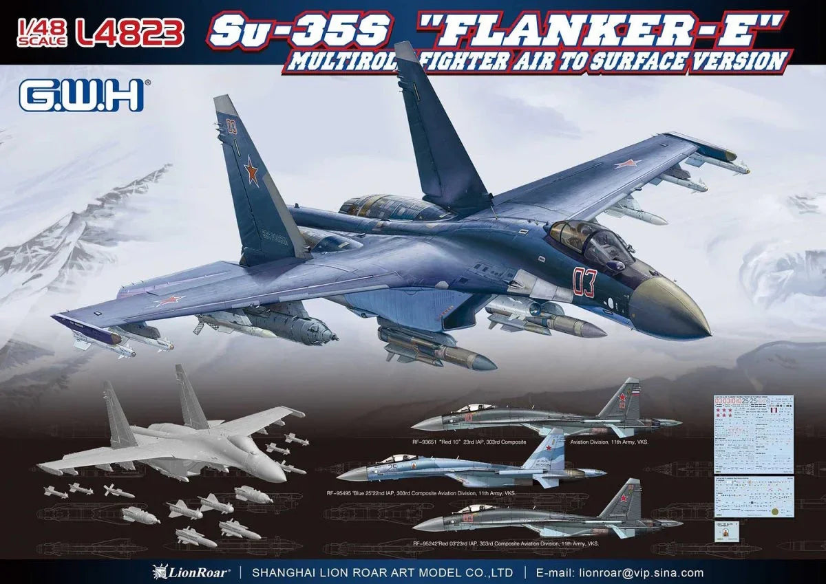 Great Wall Hobby L4823 Su-35S Flanker E Multirole Fighter Air to Surface Version 1/48 Model Kit - A-Z Toy Hobby