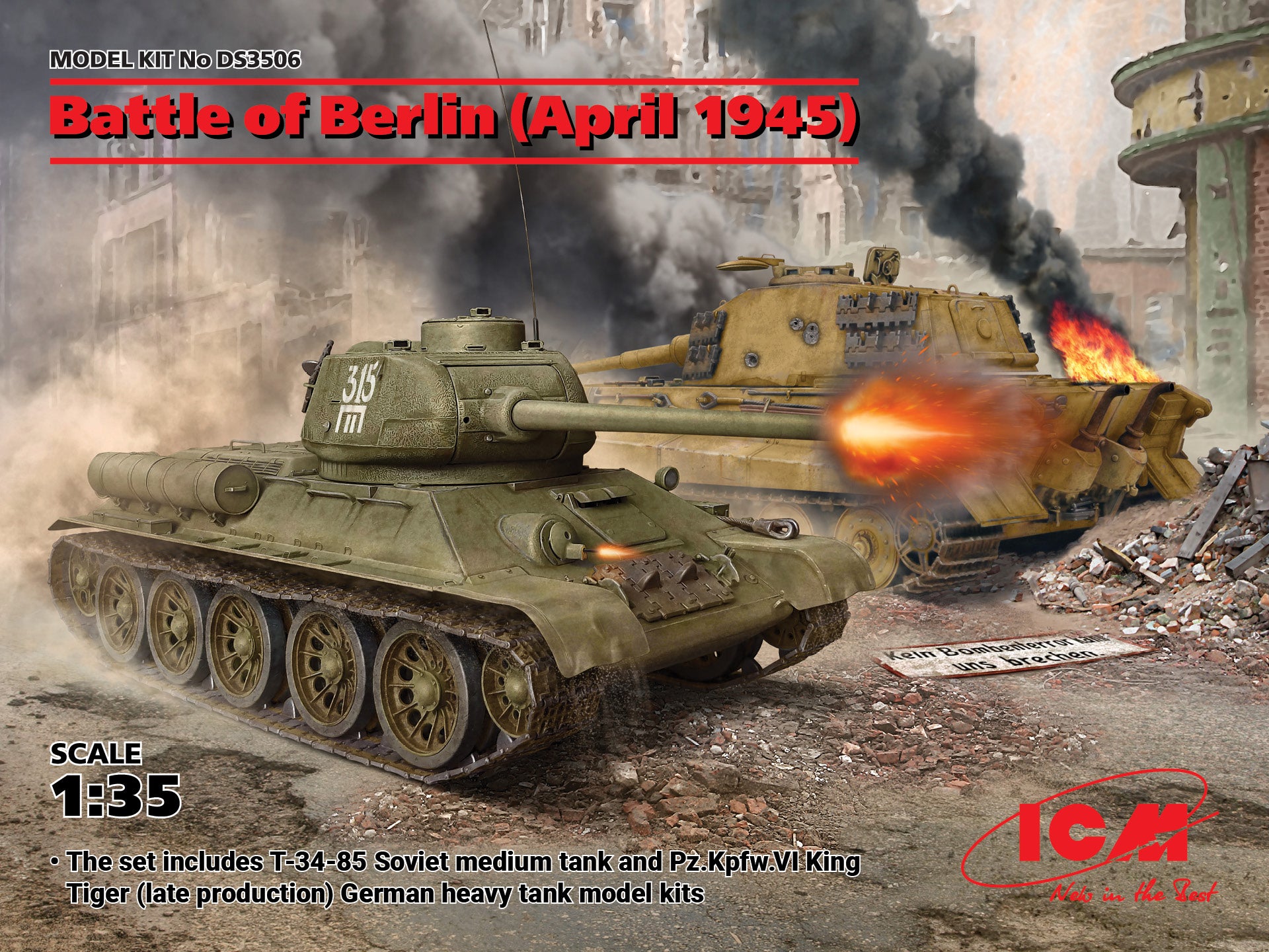 ICM DS3506 Battle of Berlin (April 1945) (T-34-85, King Tiger) 1/35 Model Kit - A-Z Toy Hobby