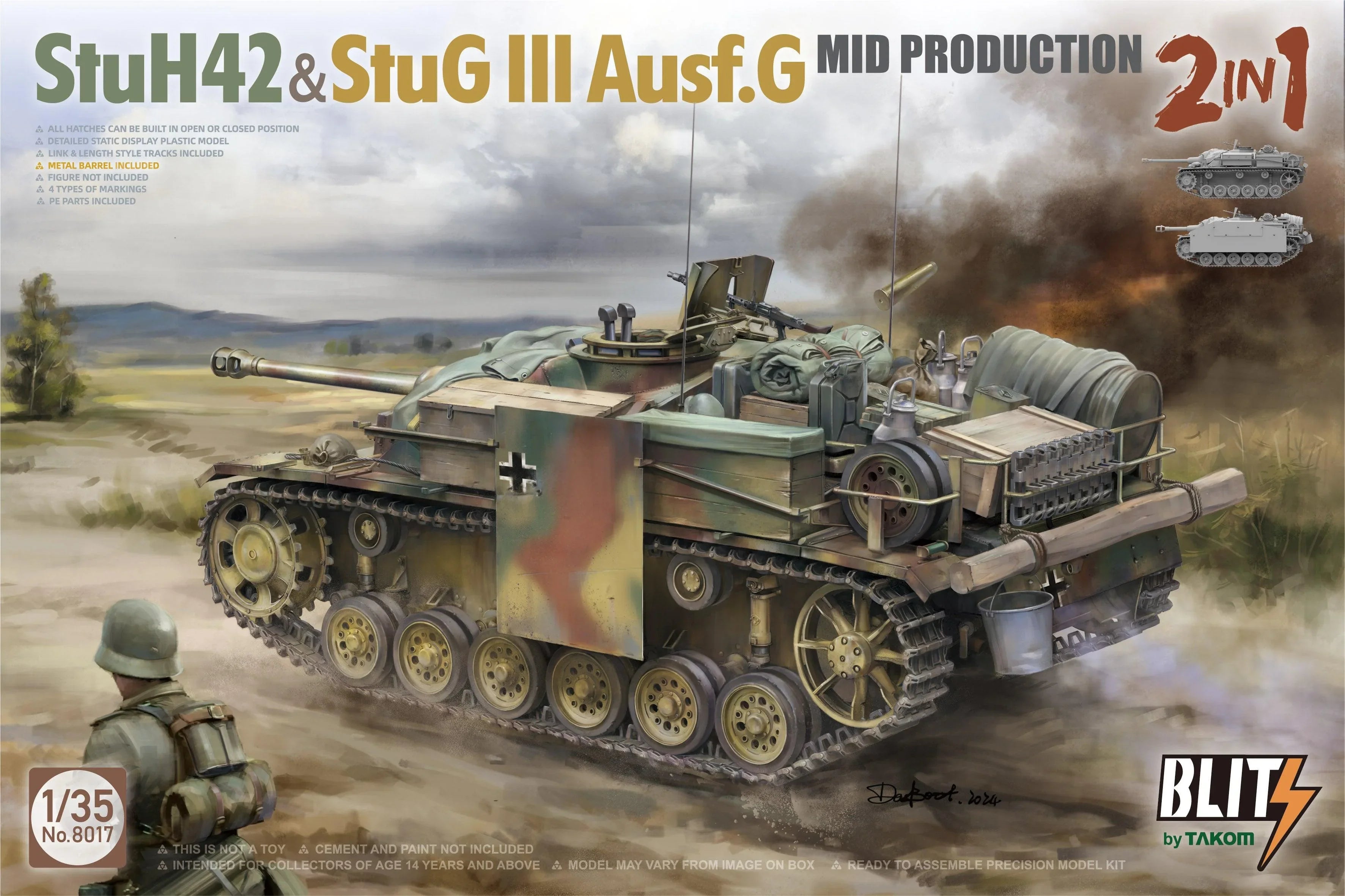 Takom 8017 StuH42 & StuG III Ausf.G Mid Prodution 2 in 1 1/35 Model Kit - A-Z Toy Hobby