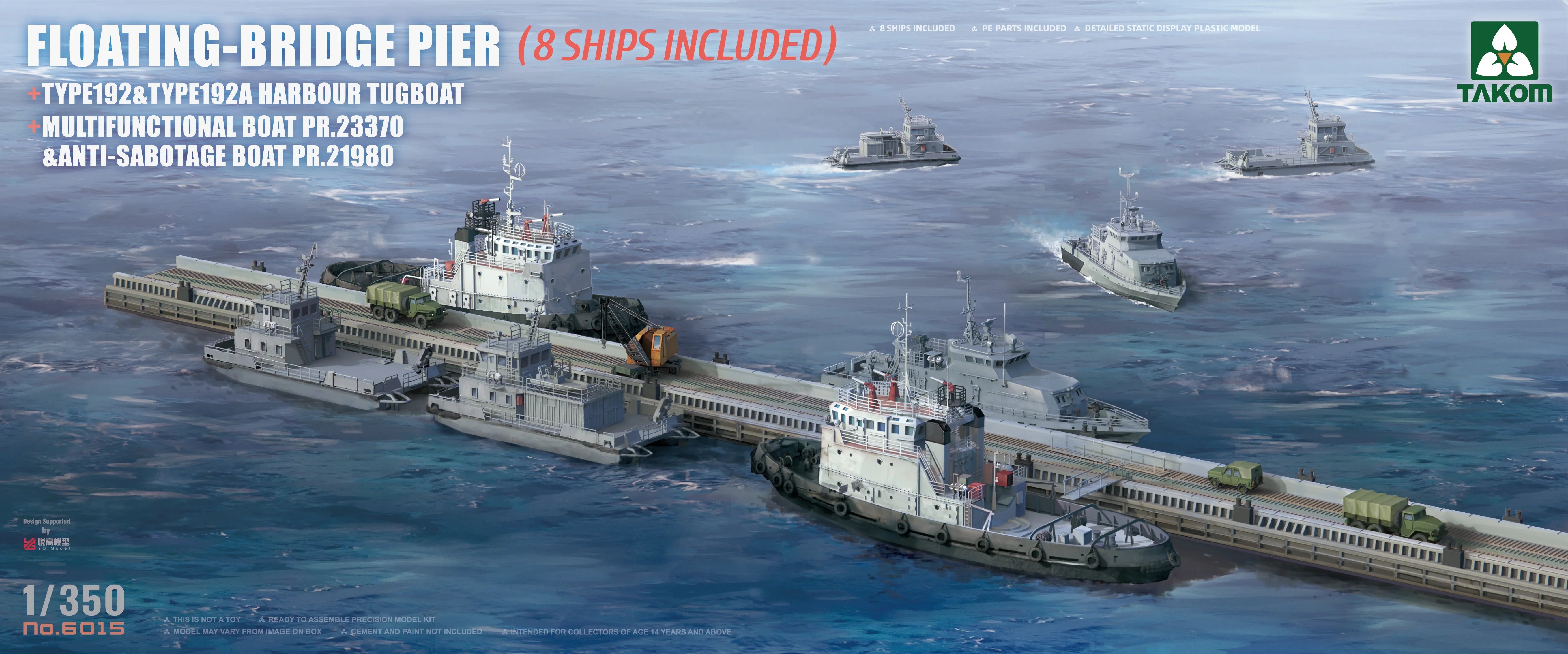 Takom 6015 Floating-Bridge Pier (8 Ships Included) 1/350 Model Kit - A-Z Toy Hobby