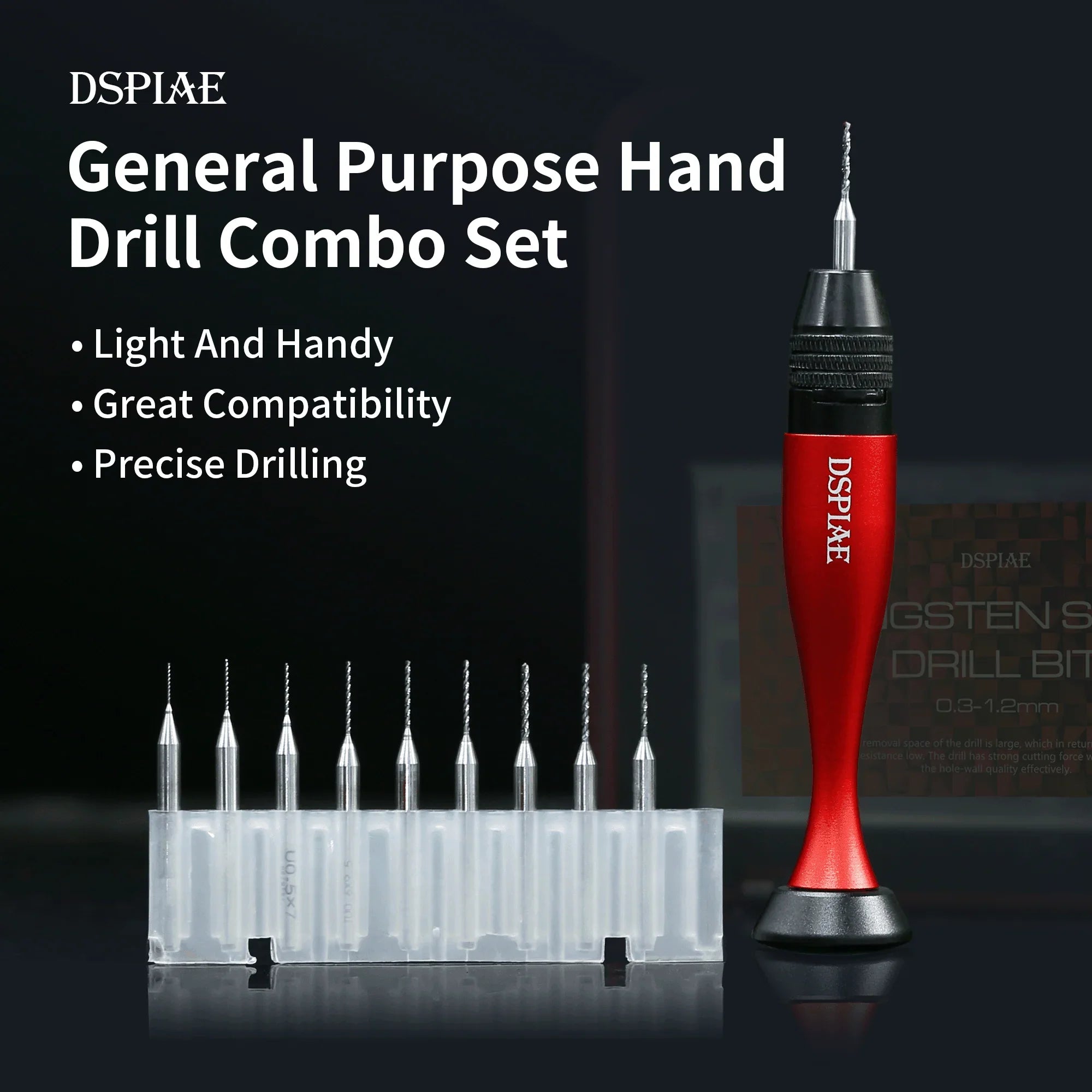 DSPIAE Aluminum Chuck Hand Drill Set with 10 Tungsten Drill Bits AT-VHDS - A-Z Toy Hobby