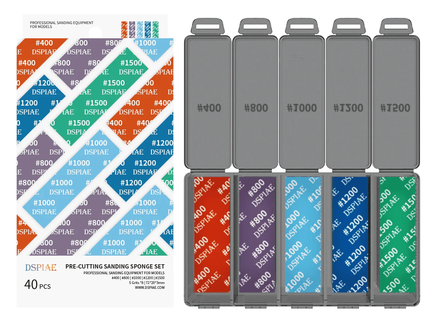 DSPIAE Sanding Sponge Set (400, 800, 1000, 1200, 1500) (40pcs) DS3-S01 - A-Z Toy Hobby