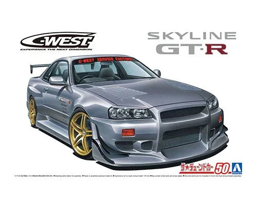 Aoshima 06990 Nissan 2002 C-West BNR34 Skyline GT-R 1/24 Model Kit - A-Z Toy Hobby