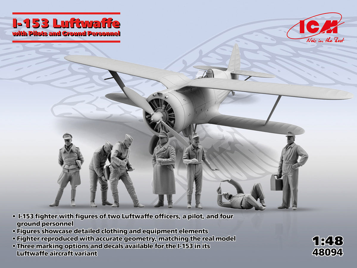 ICM 48094 I-153 with Luftwaffe Pilots and Ground Personnel 1/48 Model Kit