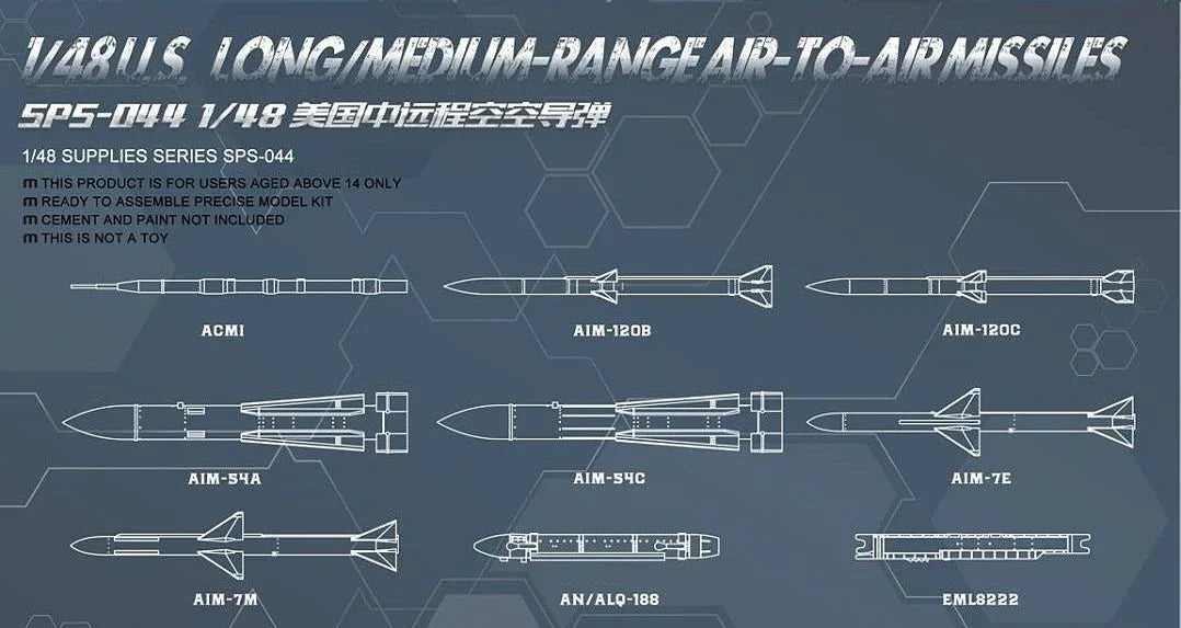 Meng SPS-044 US Long/Medium Range Air to Air Missiles 1/48 Model Kit - A-Z Toy Hobby