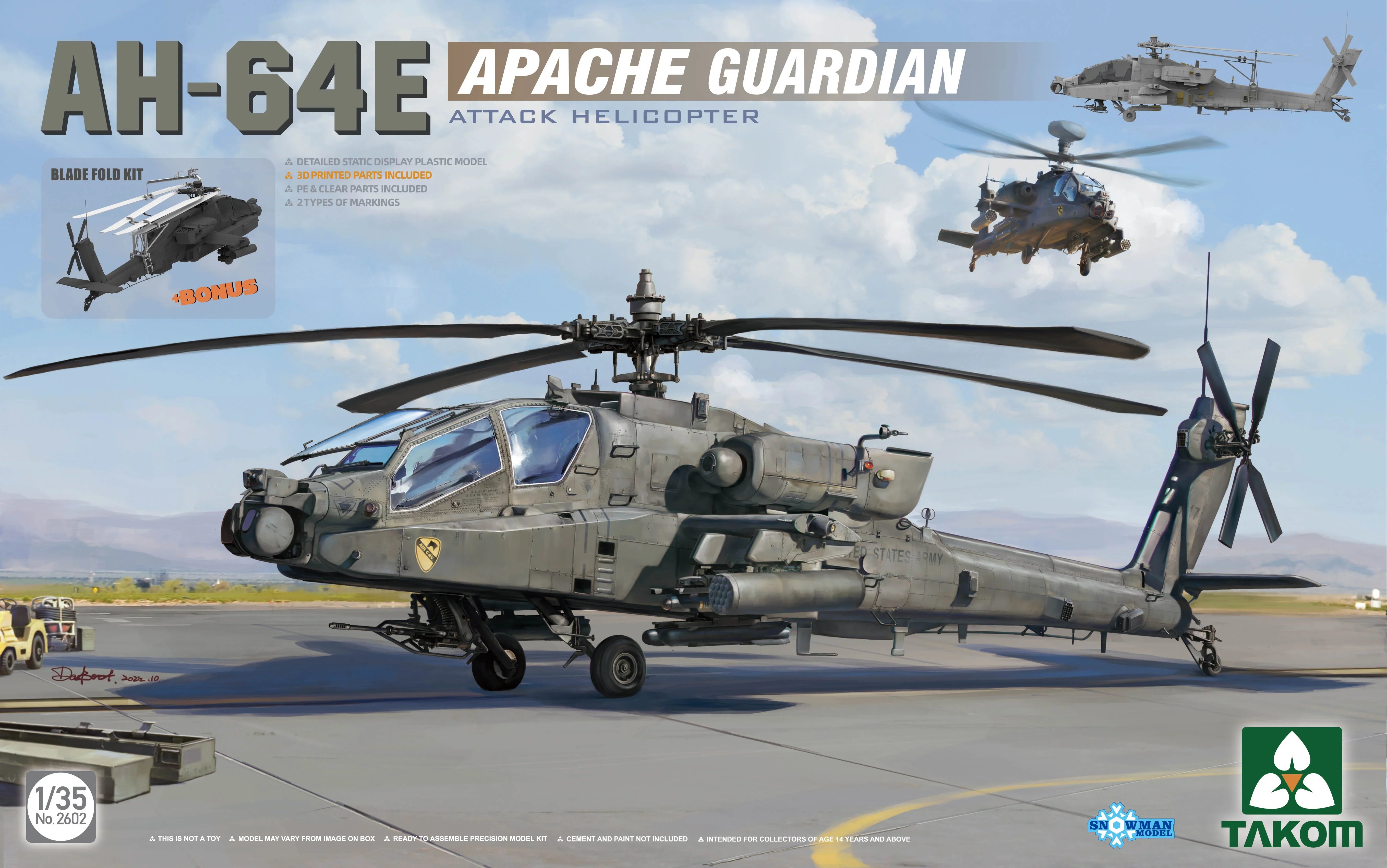 Takom 2602 AH-64E Apache Guardian Attack Helicopter 1/35 Model Kit - A-Z Toy Hobby