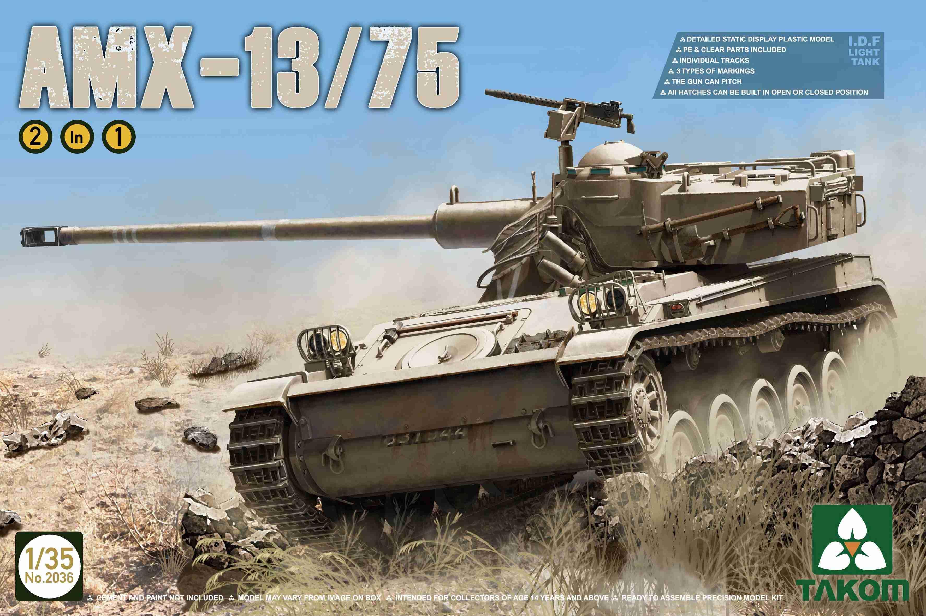 Takom 2036 IDF Light Tank AMX-13/75 2 in 1 1/35 Model Kit - A-Z Toy Hobby