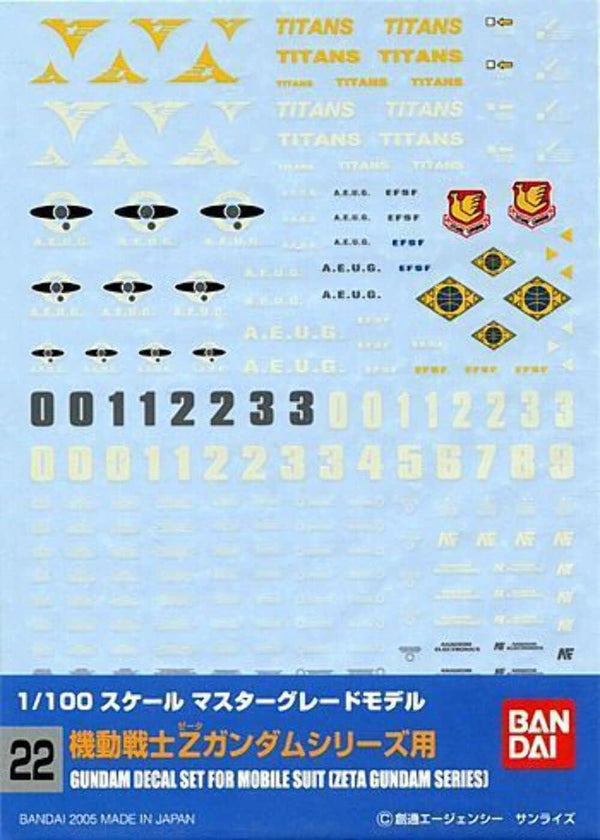 Bandai Gundam Decal GD-22 Zeta Gundam Multiuse MG 1/100 Decal - A-Z Toy Hobby