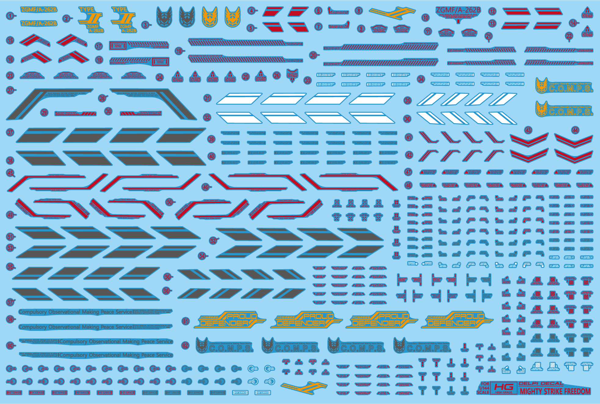 Delpi Water Decal For HG Mighty Strike Freedom - A-Z Toy Hobby