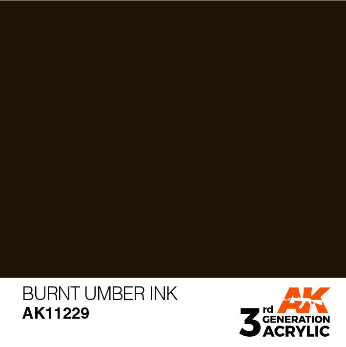 AK Interactive AK11229 3G Burnt Umber Ink Acrylic Paint 17ml - A-Z Toy Hobby