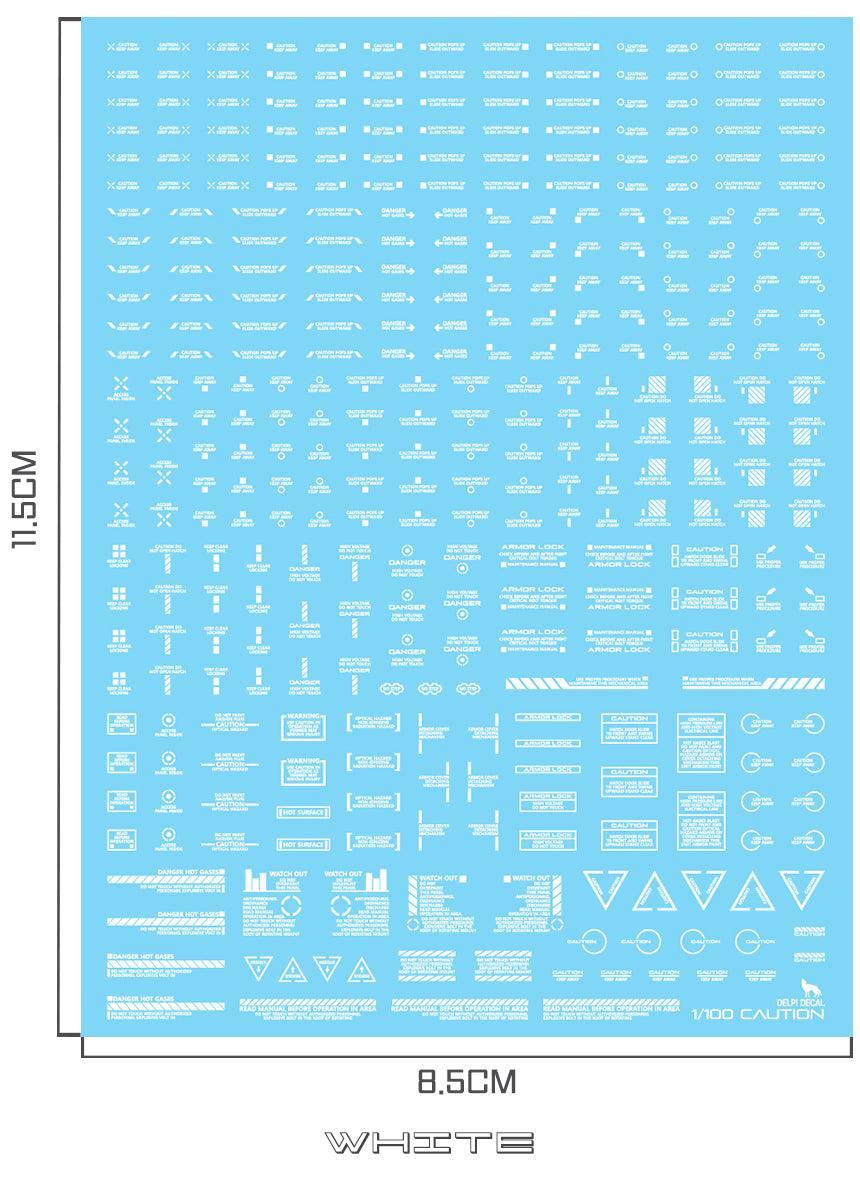 Delpi Mechanical Caution Water Decal for 1/100 (White) - A-Z Toy Hobby