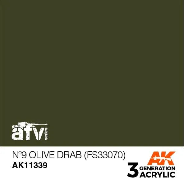 AK Interactive AK11339 3G AFV No9 Olive Drab (FS33070) Paint 17ml - A-Z Toy Hobby