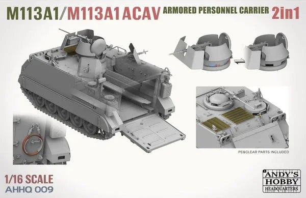 Andy's HHQ 009 M113A1/M113A1 ACAV Armored Personnel Carrier (2 in 1) 1/16 Model Kit - A-Z Toy Hobby