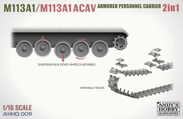 Andy's HHQ 009 M113A1/M113A1 ACAV Armored Personnel Carrier (2 in 1) 1/16 Model Kit - A-Z Toy Hobby
