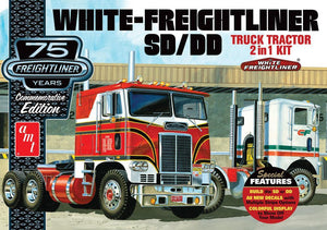 AMT White Freightliner 2 In 1 SD/DD Cabover Tractor 1/25 Model Kit - A-Z Toy Hobby
